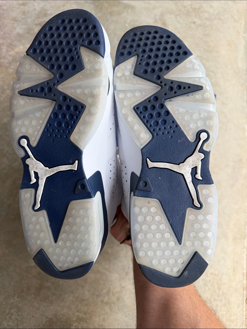 Jordan White and Navy Retro High-Top Basketball Shoes - Picture 4 of 5